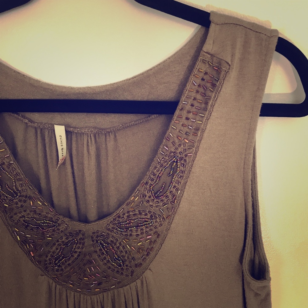 Olivia Moon Top Draped Sleeveless Boho Beaded Shirt Top Tank Large Nordstrom